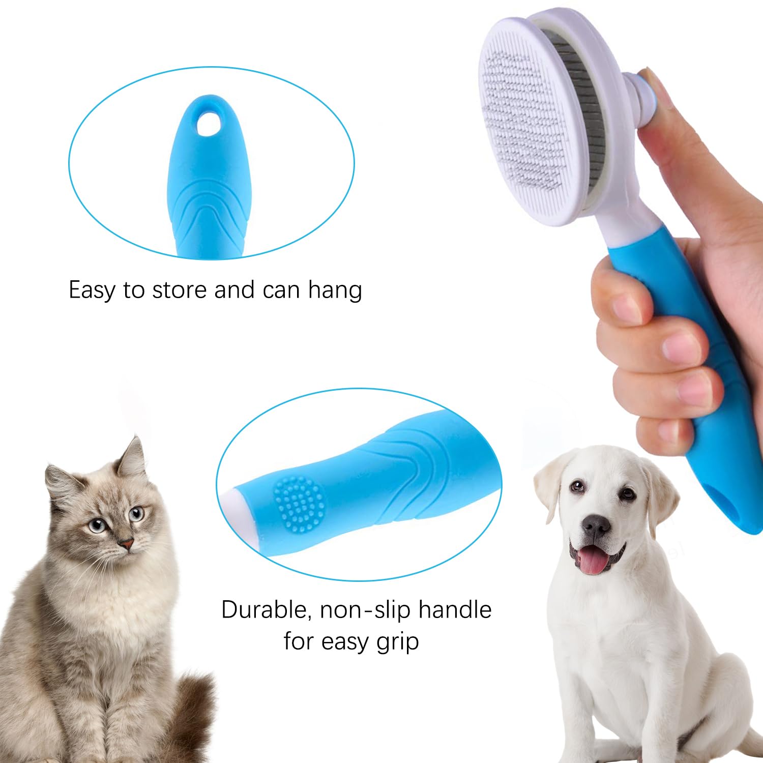 Self-Cleaning Pet Slicker Brush for Dogs and Cats, Grooming and Deshedding Tool