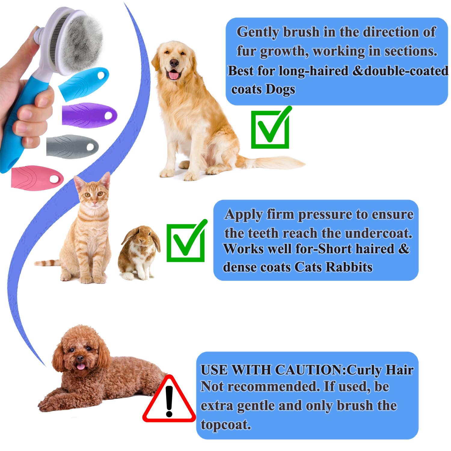 Self-Cleaning Pet Slicker Brush for Dogs and Cats, Grooming and Deshedding Tool
